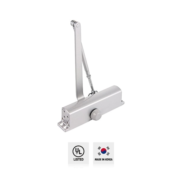 Premier Lock Aluminum Commercial Door Closer w/Adjustable Closing and Latching Speed, Size 3